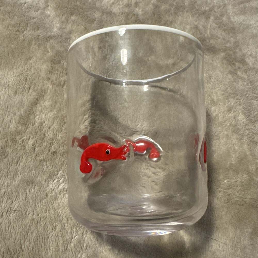 Anthropologie Red Shrimp 3D Embossed Clear Glass Juice Tumbler Coastal Decor